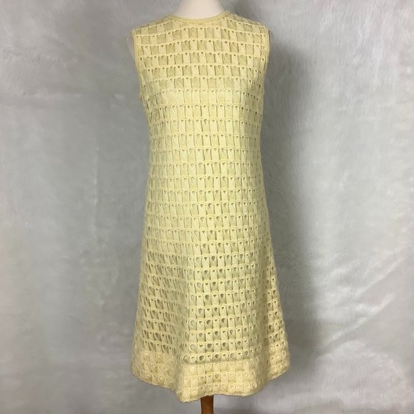 Vintage Dresses & Skirts - Vintage 60s 70s Sleeveless Yellow Hand Crochet From Portugal Sheath Dress S